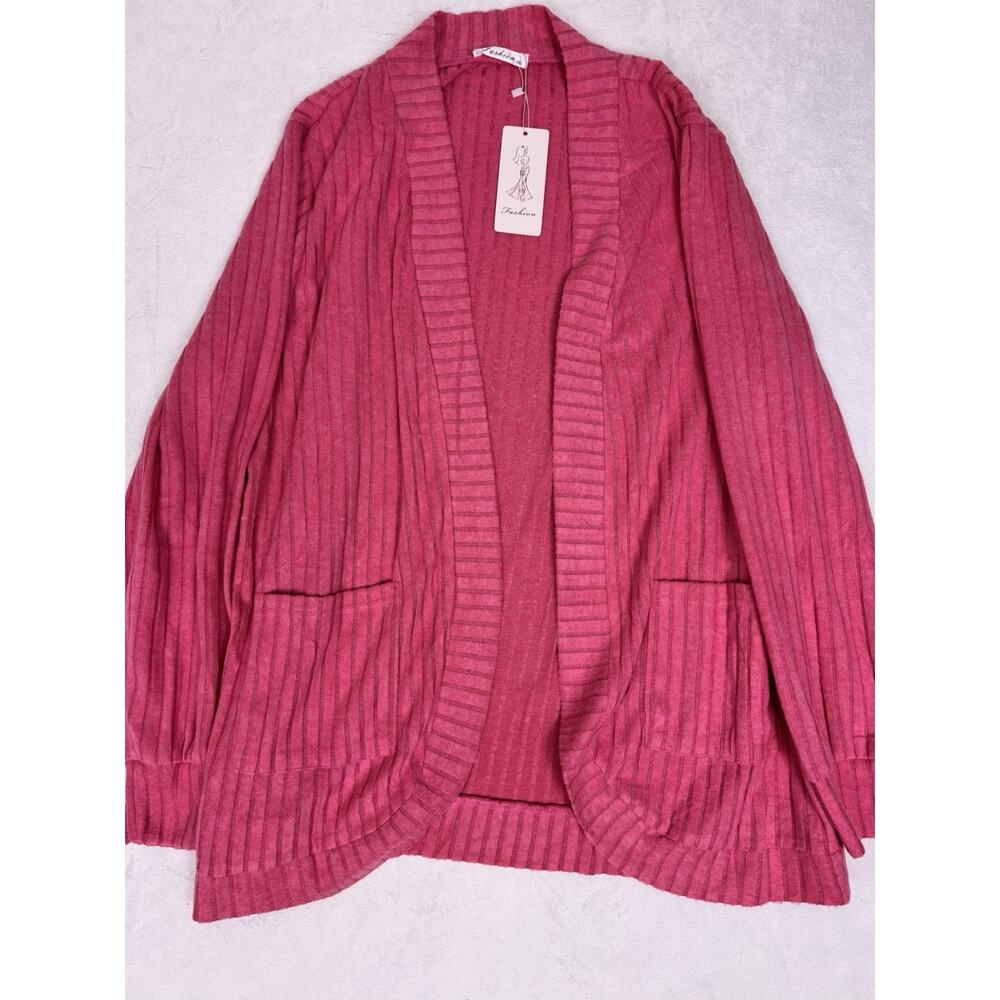Fashion Brand Women’s Ribbed Knit Cardigan Magenta Pink Sweater Size 2XL